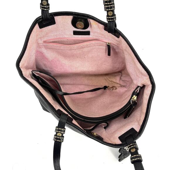 Dooney & Bourke Vintage Black Leather Shoulder Bag Red‎ Lining Double Handle - Picture 6 of 10